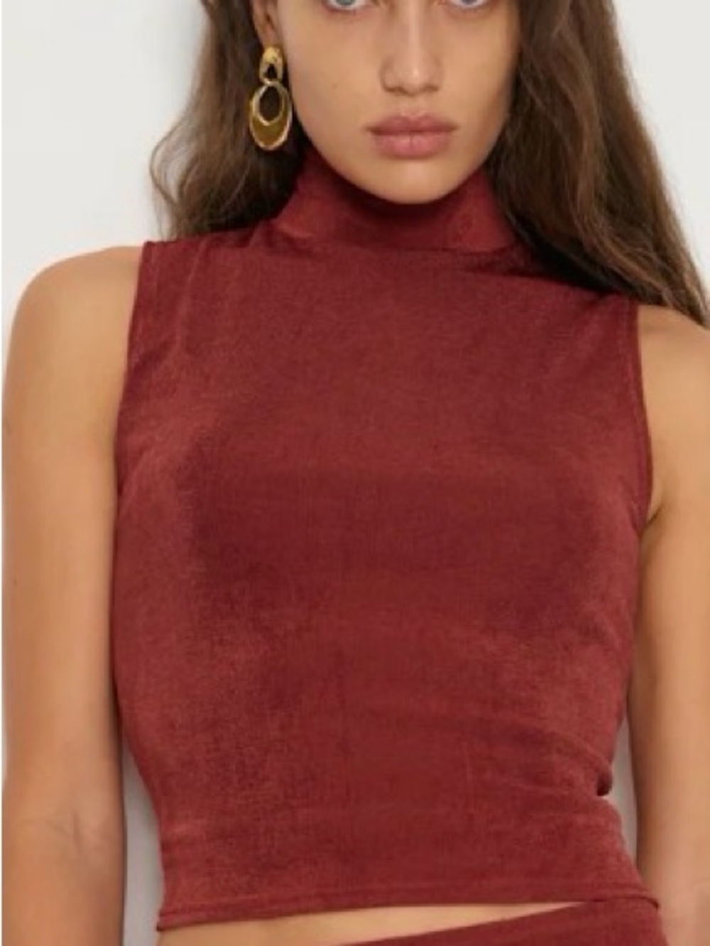 Reformation Shaye Sleeveless Mock Neck Crop Top Shirt Small Romance Rust/Copper